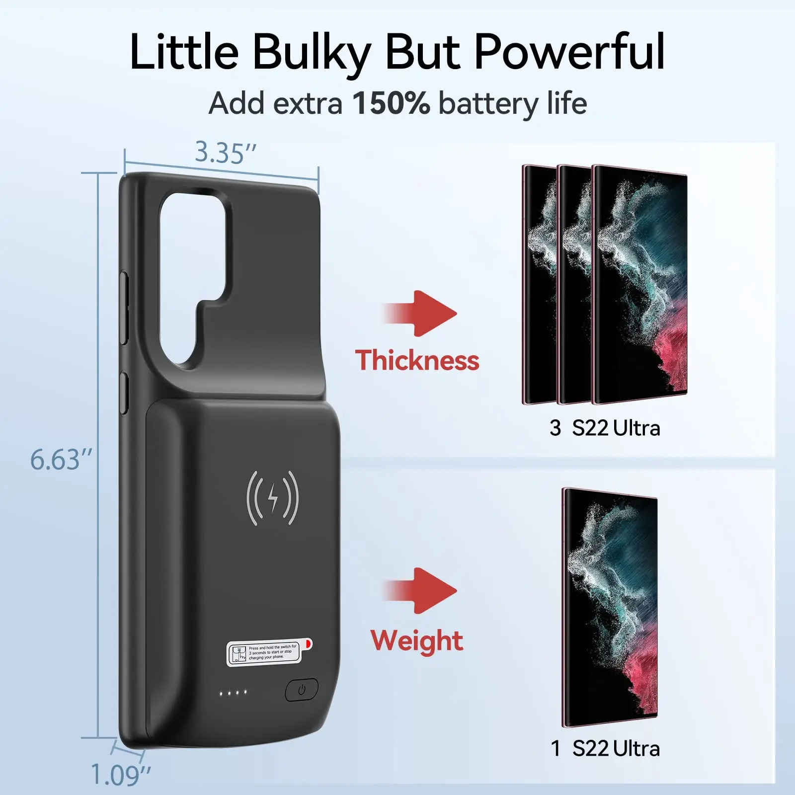 NEWDERY Battery Charger Case for Samsung Galaxy S22 Ultra Wireless Charging Power Bank Cover 10000mAh Powerful Battery Pack