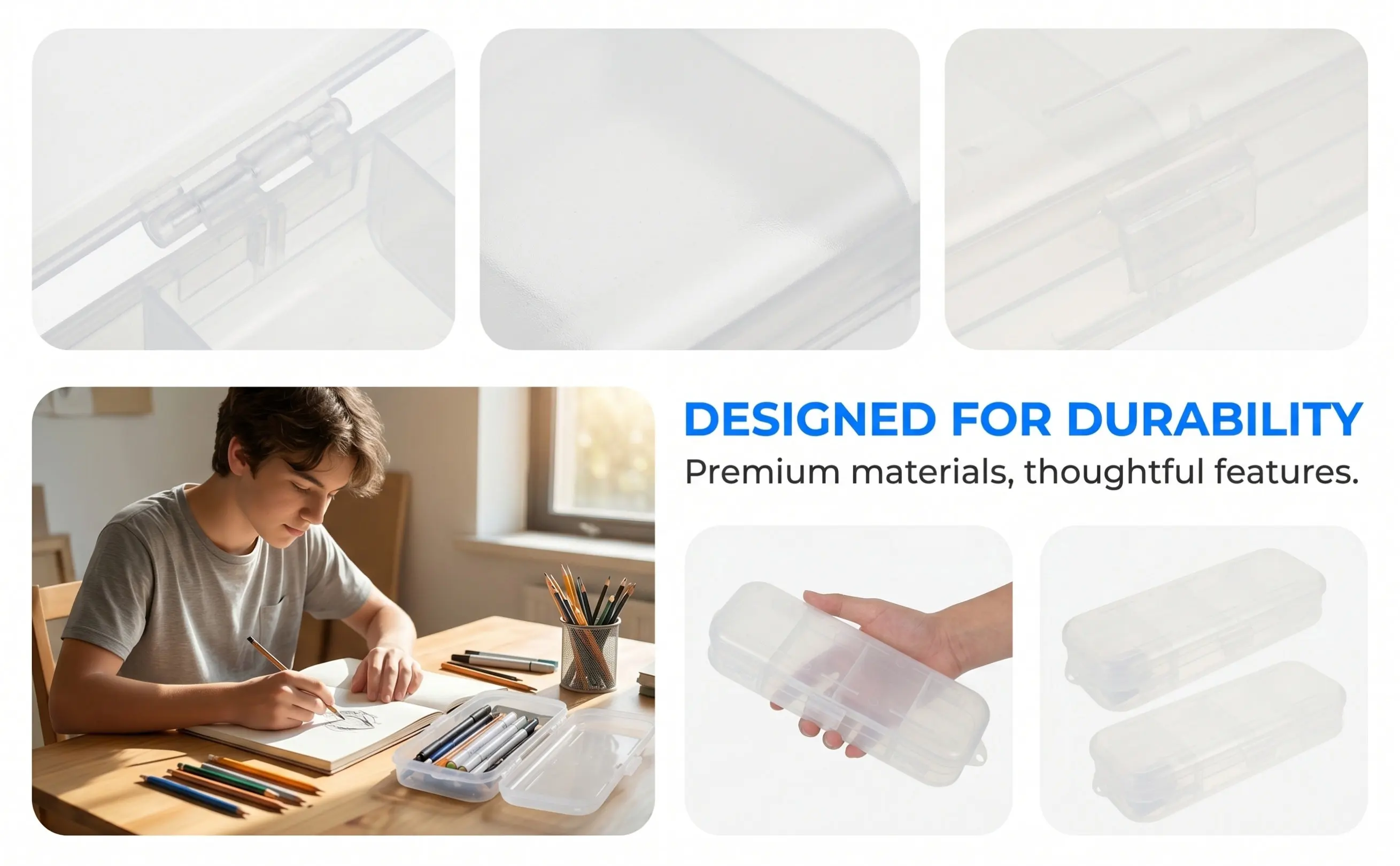2Pcs Simple Transparent Pen Box Premium PP Material Double Layer Classification Storage Neat Organization Student Pencil Cases