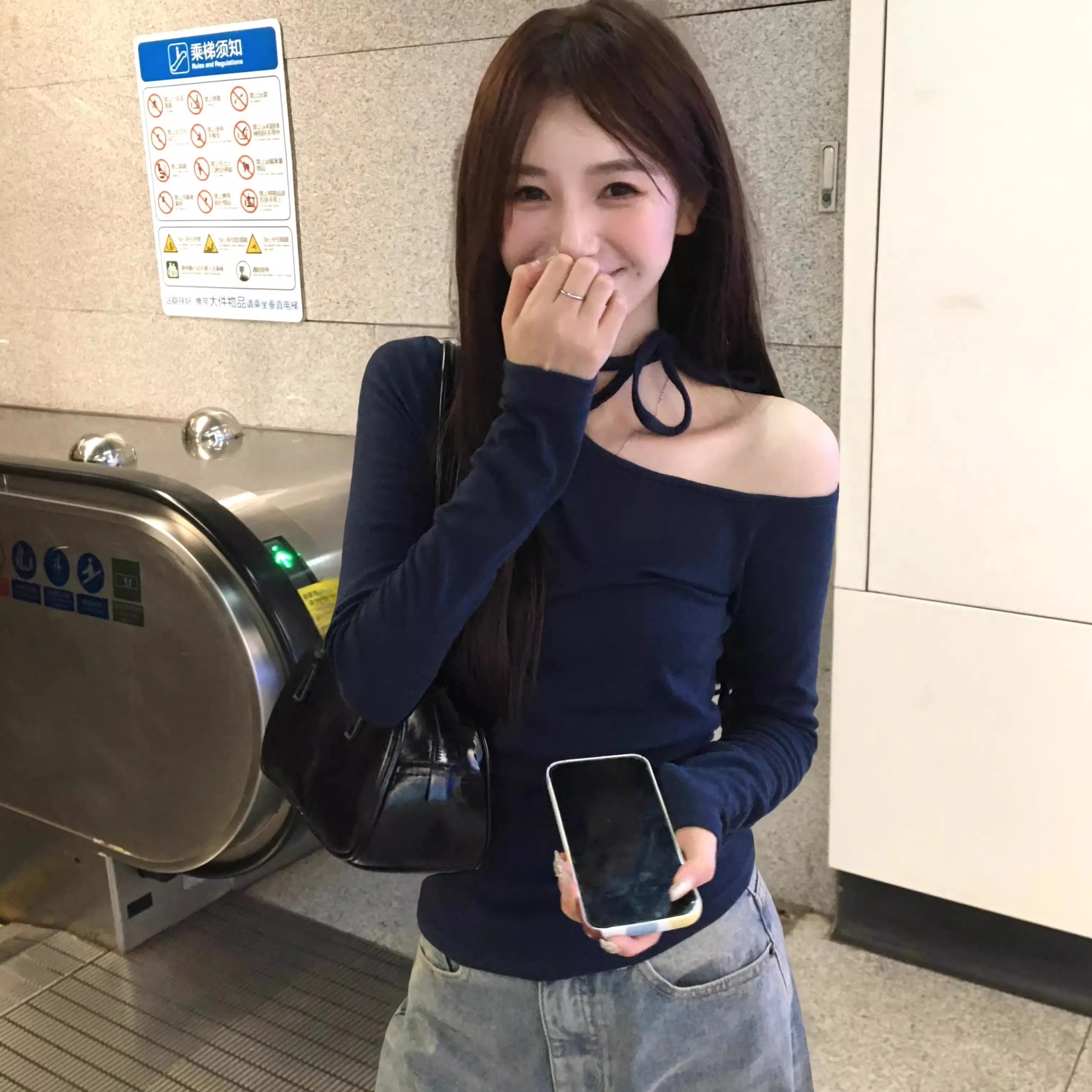 

Long Sleeved T Shirts Woman Cotton Womens Spring Ruffle Trim Drawstring Waist Lady Pleat Artistic Layered Clean Minimalist