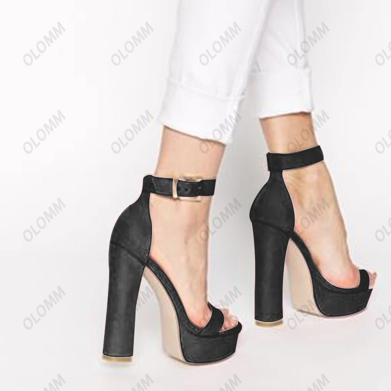 Olomm handgemachte Frauen Sommers andalen Wildleder klobige High Heels runde Zehen schöne rosa Kleid Schuhe Frauen plus uns Größe 4-20