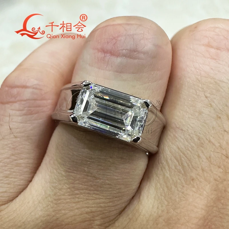 7*11mm emerald High Quality D vvs white Moissanite  S925 Silver men ring Men's Ring Luxury Style gift wedding