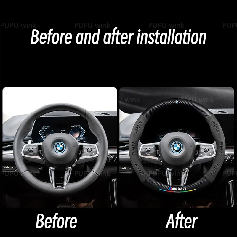 Car Steering Wheel Cover for BMW M E46 E90 E60 F30 E39 F10 F20 E87 E36 F20 F30 E92 1 2 3 5 6 7 Series X1 X3 X5 X7 Carbon Fiber