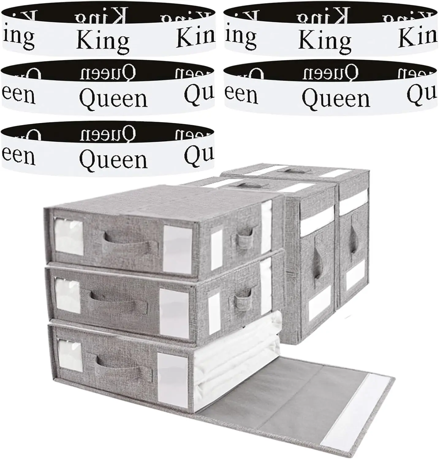 

5 Pa Foldable Bed Sheet Organizer And Storage With 5 Bed Sheet Organizer Bands Linen Storage Box Container (King&Queen) For