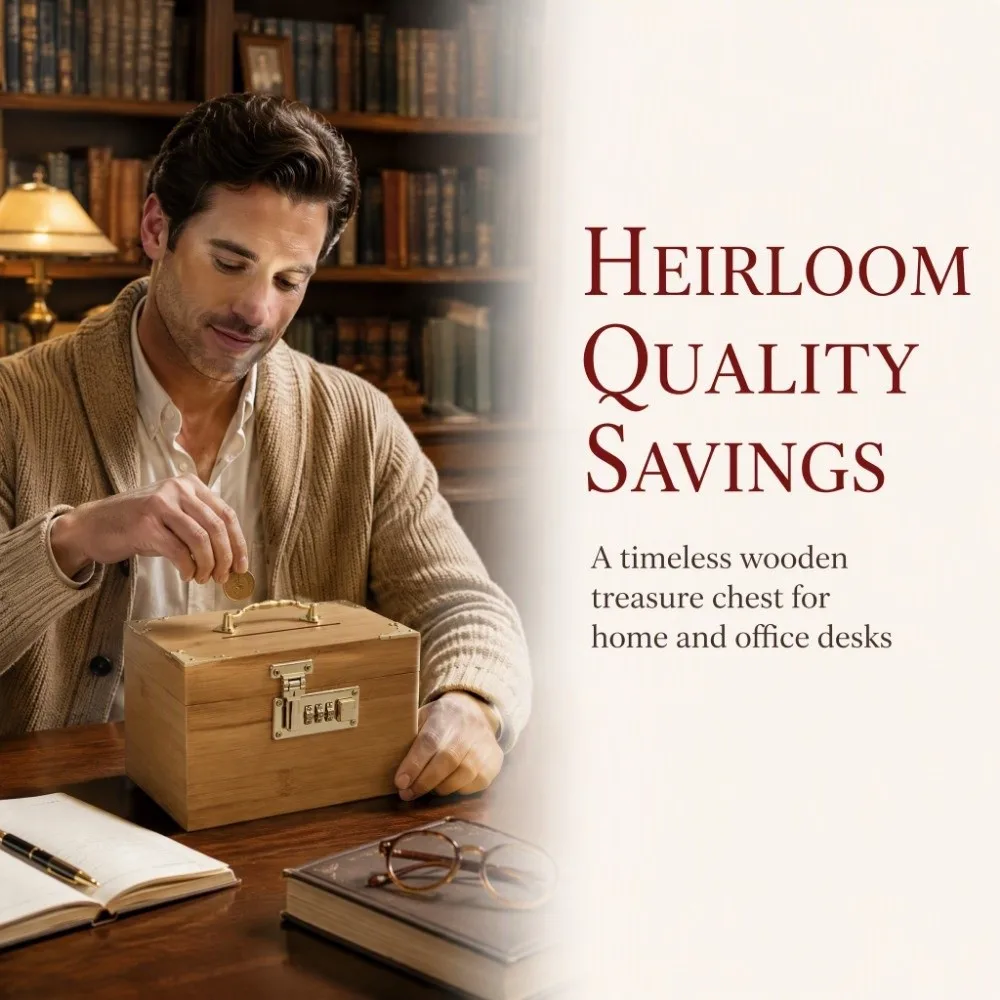 Retro Wooden Money Bank With Password Lock Large Capacity Piggy Bank Three-digit Password With Handle Treasure Storage Box