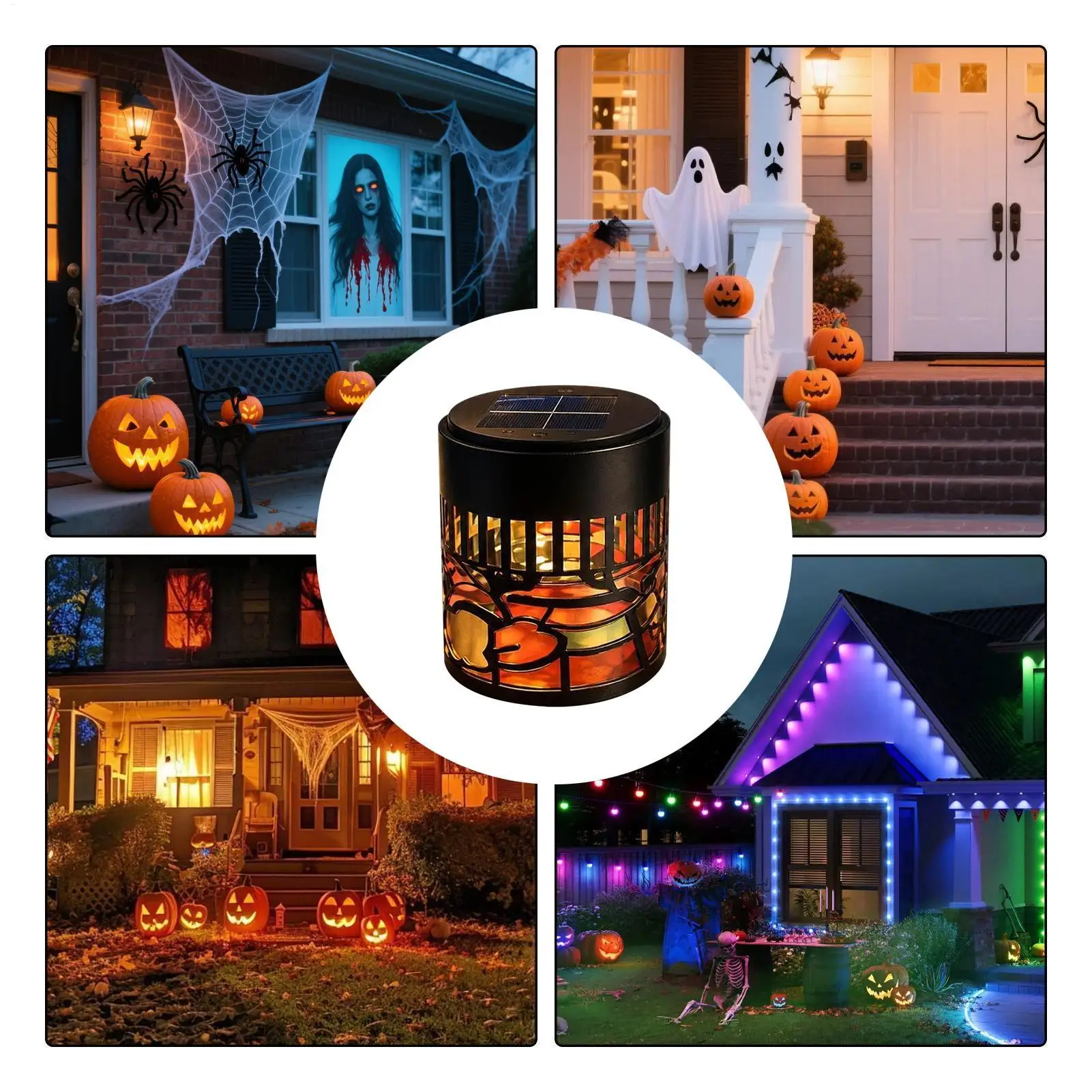 Halloween Projection Lights Evil Face Sun Pattern Lantern Decorations Solar Projector Lights Outdoor For Haunt House Home Indoor