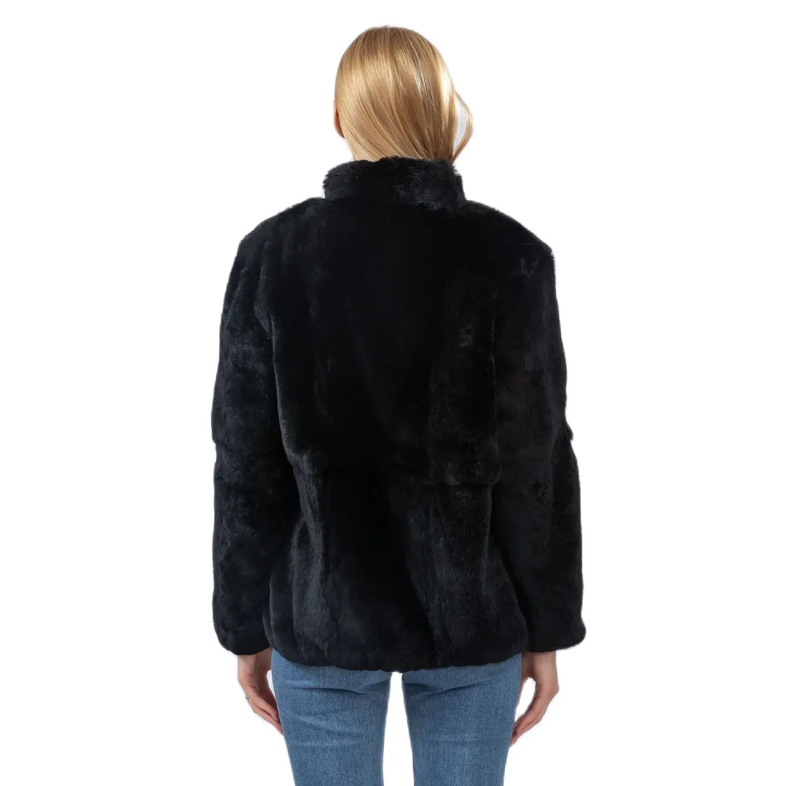 Chaqueta de piel completa de conejo Rex Natural para mujer, abrigo de invierno peludo, chaqueta cálida y esponjosa, Color negro, chaquetas clásicas, B230618