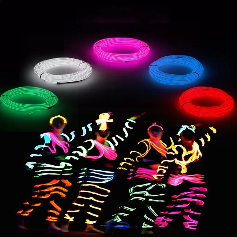 3m 5m Glow EL Wire Neon Cable for Christmas Dance Party DIY Costumes Multicolor Iluminated Light AA Battery Lamp LED Strip