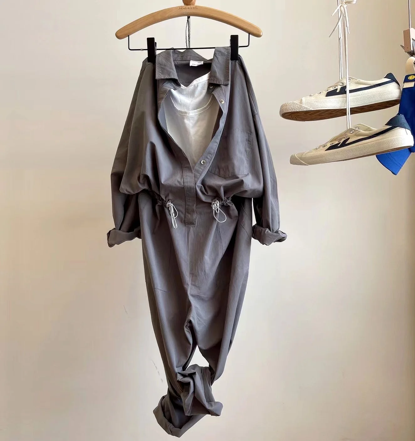 

Модные повседневные женские комбинезоны с завышенной талией и широкими штанинами, осенняя коллекция, универсальная корейская версия