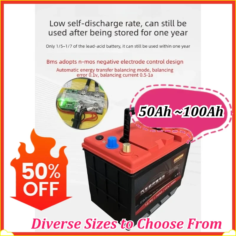 

New 12V 100Ah LiFePO4 Car Battery, Low-Temperature Heating Starter High Capacity Start-Stop LCD Display Emergency Function