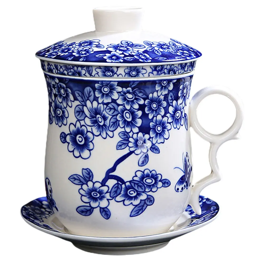 

1Set Traditional Ceramic Teacup Set Porcelain Mug Infuser Saucer Non-Slip Base Home Tea Restaurant Tea Cup