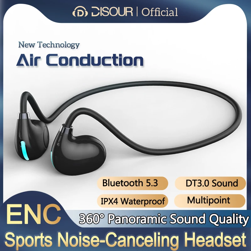 ENC Noise-Canceling Bluetooth Air Conduction headphone Multi-Point Ear-Hook Waterproof Sports headset DT3.0 Music/Game Earphone