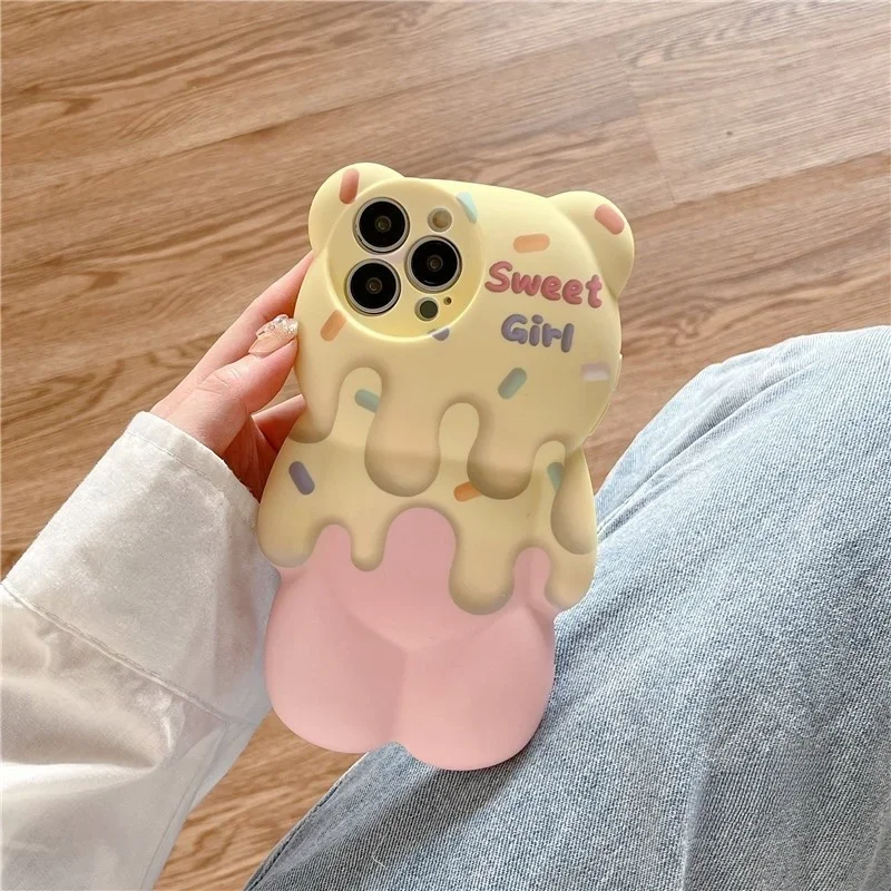 Cartoon Eisbär Handy für iPhone 11 12 13 14 15Promax gelb Spleißen Persönlichkeit weiche Silikons chale