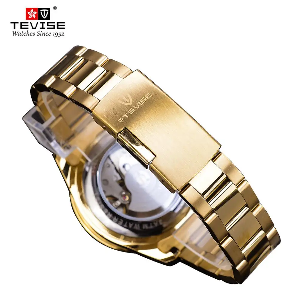 Fashion Brand Tevise Luxury Gold Calendar Waterproof Full Stainless Steel Men Automatic Mechanical Business Luminous Date Watch