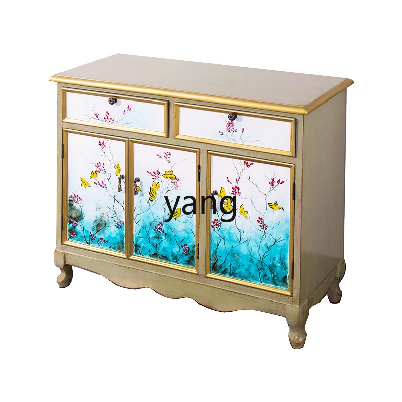 CX Distressed Solid Wood Bedroom Dining Side New Chinese Style Cabinet Living Room Complete Painted Storage Chest of Drawers