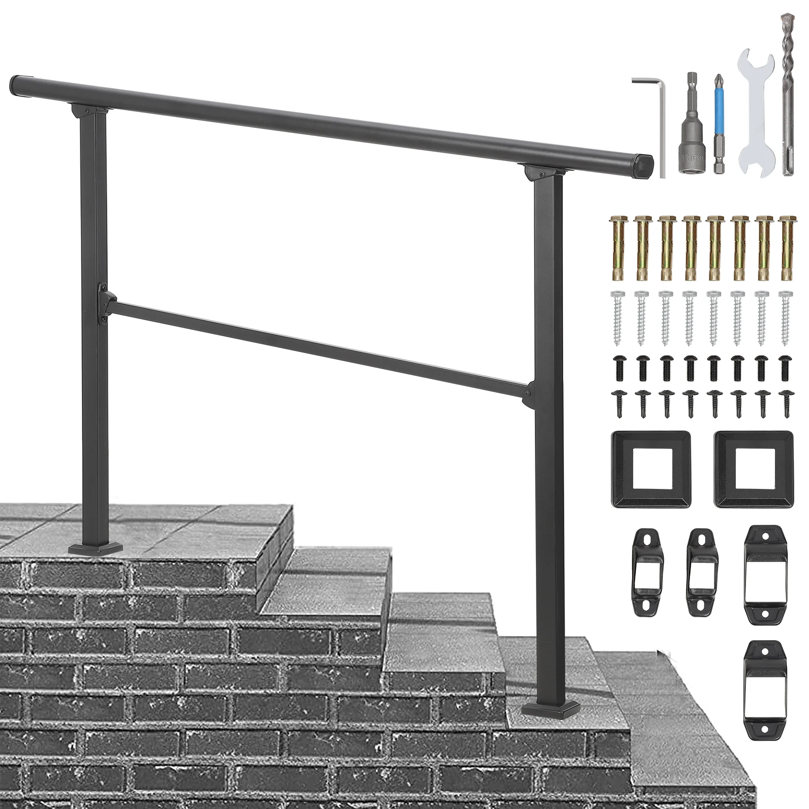 Handrails for Outdoor Steps, Outdoor Stair Railing Fits 3 to 4 Steps, Sturdy Porch Railing with Installation Kit