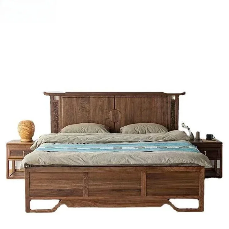 Cherry wood North American black walnut new Chinese pure solid wood 1.8m furniture 1.5m double bed retro bed white oak