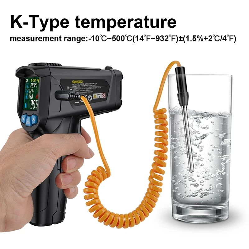 Termometro digitale a infrarossi misuratore di temperatura Laser senza contatto 800 gradi o 1472 pirometro Fahrenheit IR Termometro LCD a colori