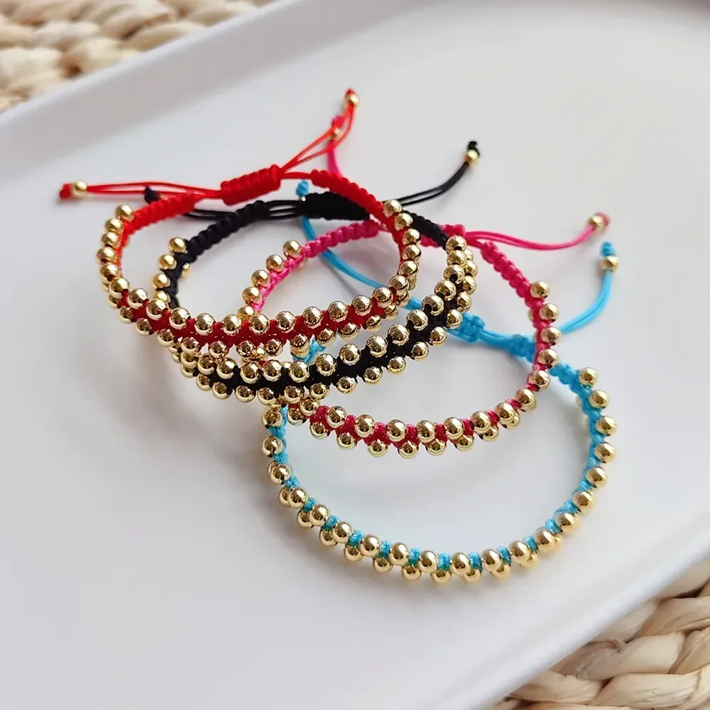 KKBEAD 여성용 수제 브레이드 팔찌 쥬얼리, 4mm 하이 퀄리티 금도금 비즈 팔찌, Bijoux 패션 Pulseras femme 