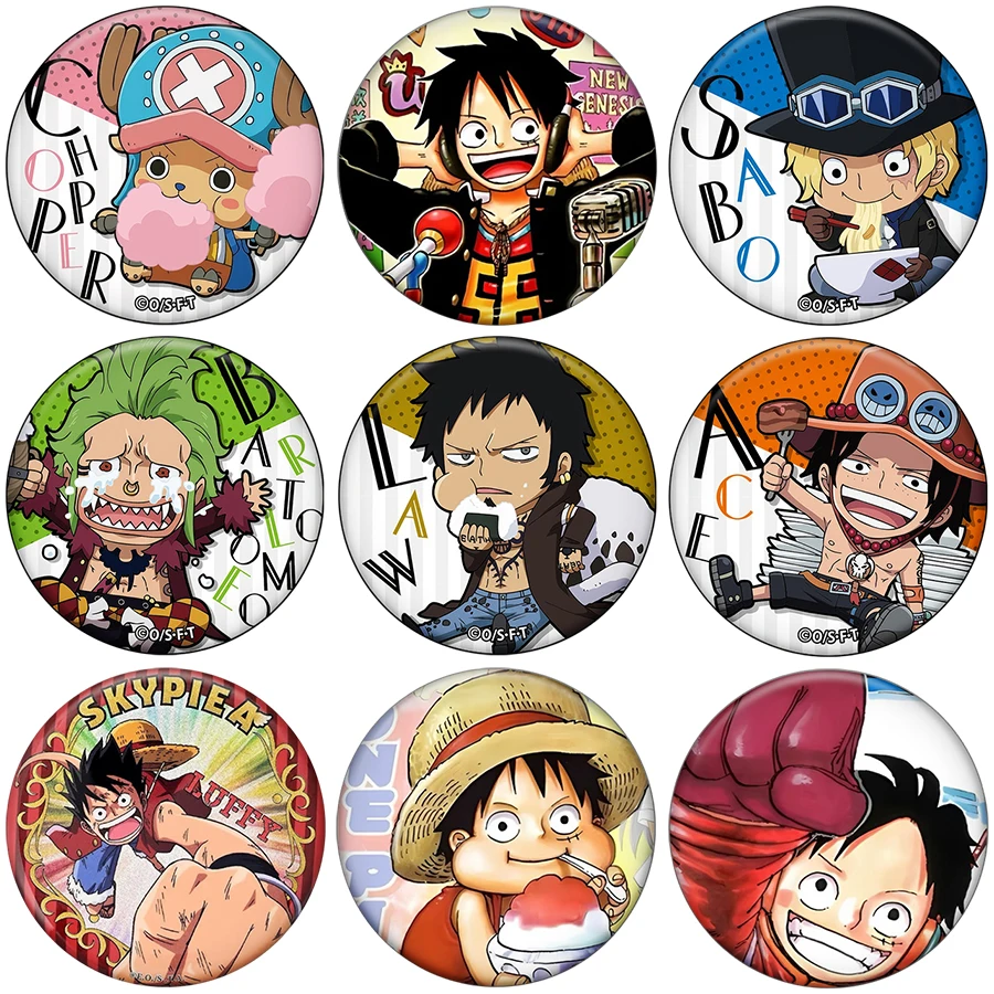 Niedliche Cartoon-Anime One Piece Abzeichen Kawaii Ace Sabo Luffy Law Runde Anstecknadel Fan-Kollektion Brosche Geschenk Schulranzen Kleidungsdekoration