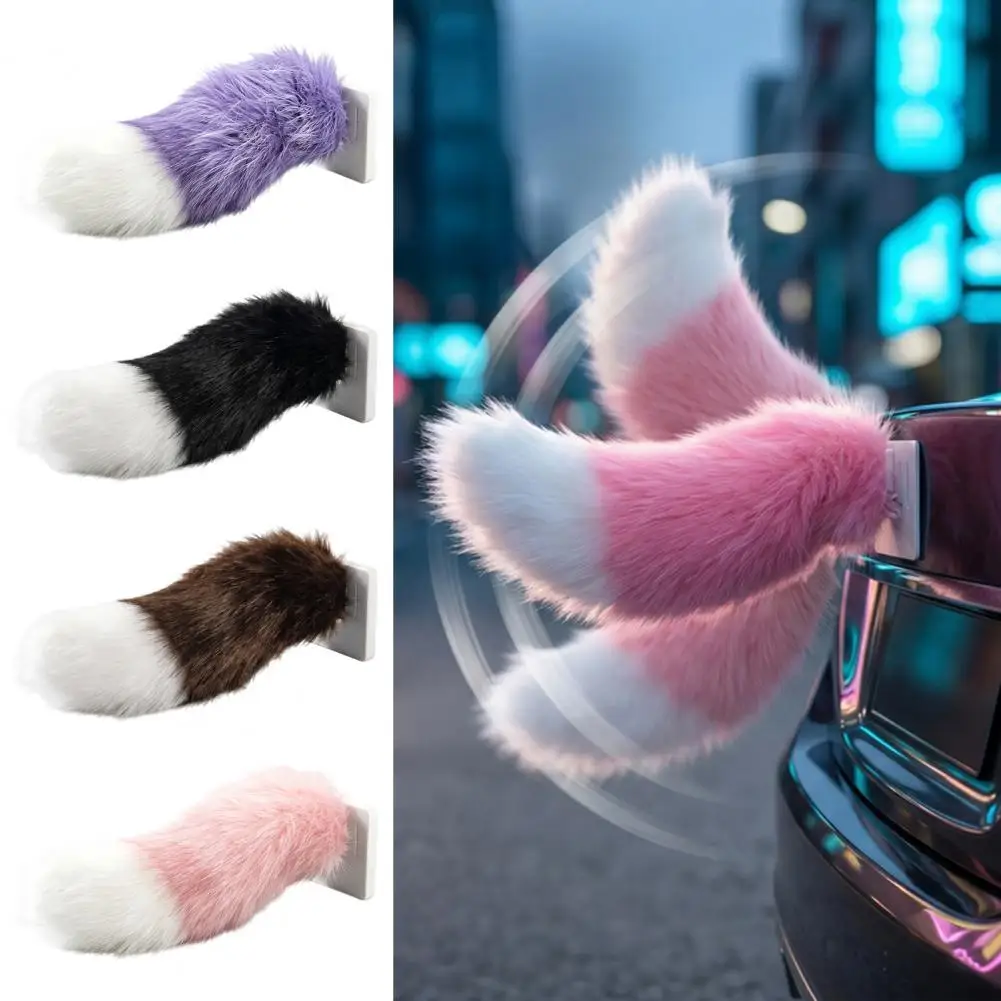 Electric Wagging Tail for Car, Remote Control Fluffy Animal Tail Decor, Sound Activated Moving Fur Trunk Ornament for Cosplay An