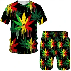 3D Plant Poisonous Weed Printed Retro Men's T-Shirt Shorts Set Tracksuit Casual Streetwear Oversized O-Neck Male Clothing Suit