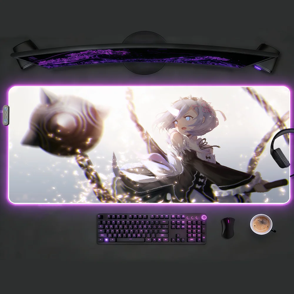 Anime R-ReS Z-ZeroS Rem Mouse Pad RGB LED Non-slip Desk Mat Rubber Gaming Accessories Large XXL Computer Office Keyboard Carpet