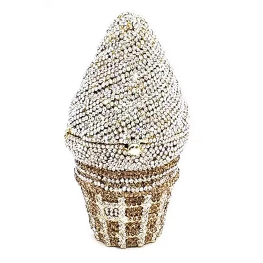 

Purple/Red/White Rhinestone Evening Bag Ice Cream Shape Women Crytal Wedding Purses Diamond Party Cocktail Clutches Minaudiere