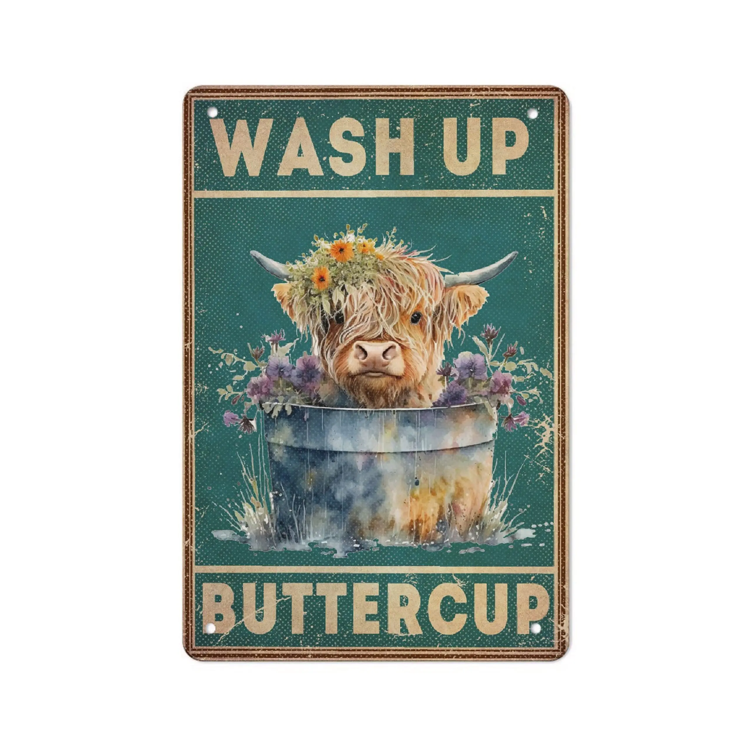 Wash Up Buttercup Cow Metal Sign Wall Decor Poster Aluminum Signs for Home Bedroom Kitchen Bar Cafes 12x8inch