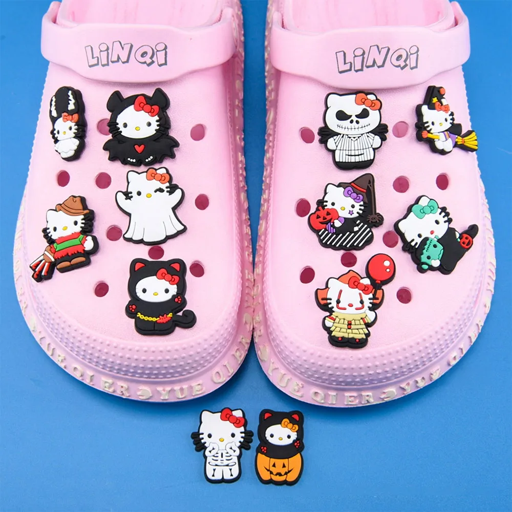 4/12PCS New Cartoon Halloween pumpkin Dark helloKitty Shoe Charm Wholesale PVC Decor Buckle Sandal Detachable Waterproof To Gift