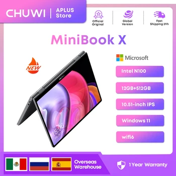 CHUWI MiniBook X 태블릿 노트북, 10.51 인치 터치스크린, 12GB LPDDR5 512G SSD, 인텔 N100 백라이트 키보드, 윈도우 11 와이파이 6, 2 인 1 
