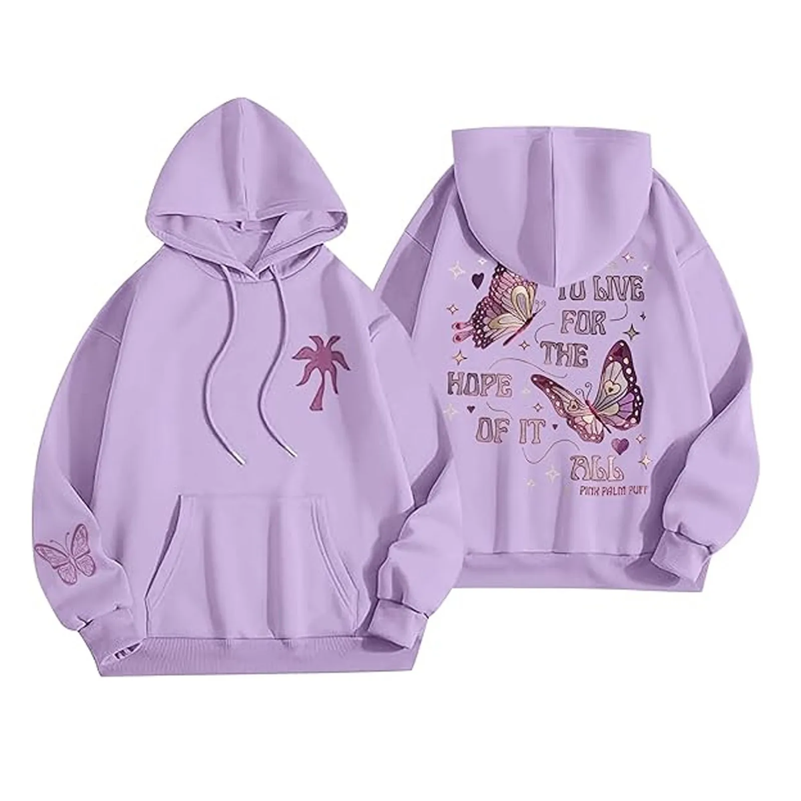 y2k Preppy Butterfly Prints Women's Hoodies, O-Neck Long Sleeve Streetwear 2024 Women Hoodie Fall Winter Sudadera de mujer