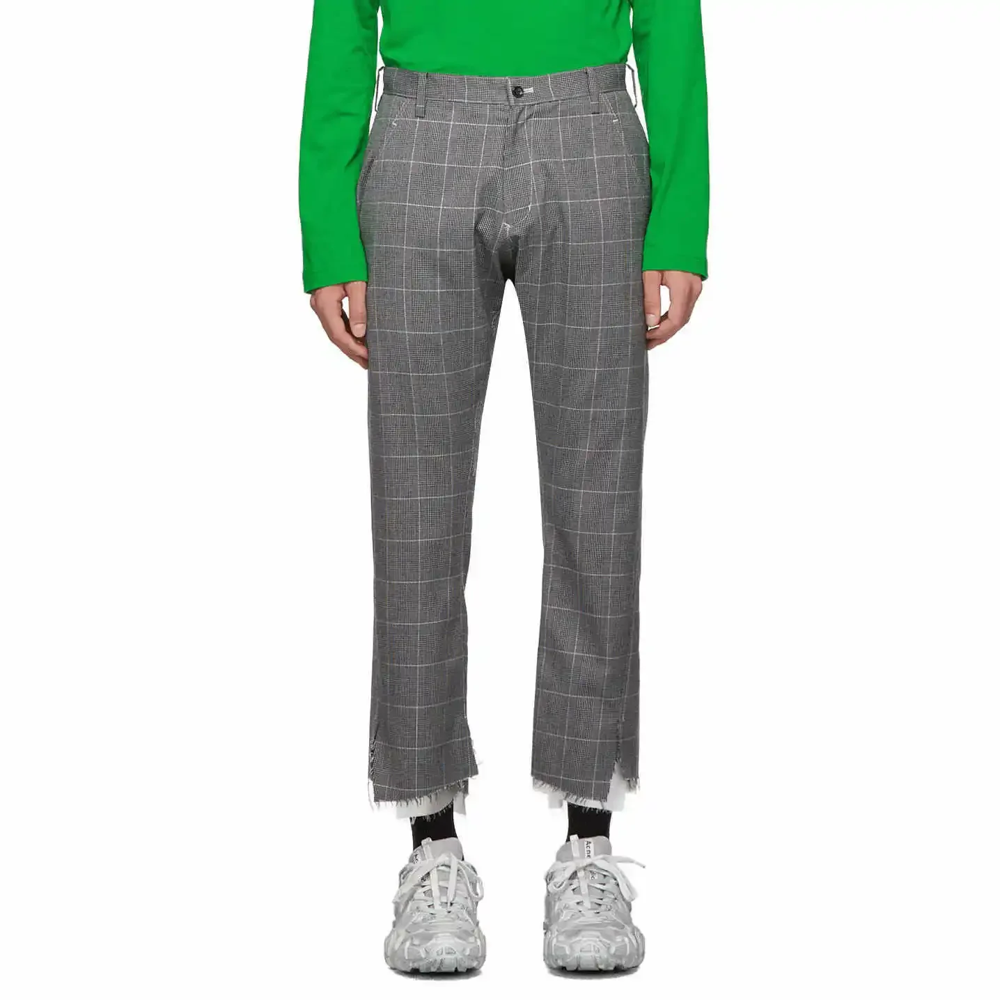 

YOJI OOAK GRAY Gentleman Gray plaid casual pants woolen hem wool small leg pants Pipe pants Hong Kong style men