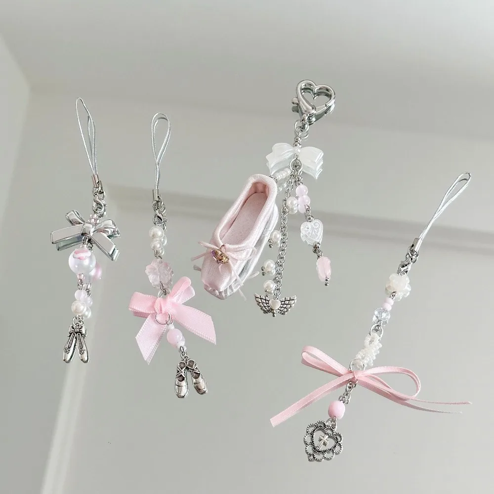 Bow Knot Bracelet Beads Hanging Cord New Ballet Shoes Ribbons Cellphone Backpack Pendant Phone Case Wrist Ring