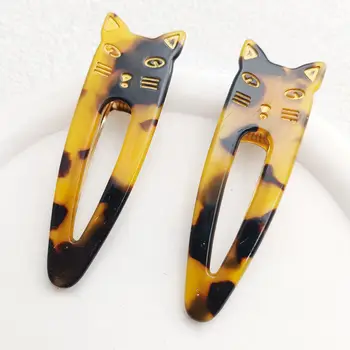 2個裝 女孩髮夾 可愛貓咪醋酸纖維髮夾 頭飾 女士水滴豹紋髮卡 髮飾 禮物 10 最佳銷售 貓毛夾 - №9