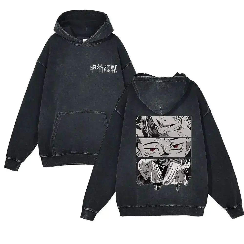 

2024 New Anime Washed Hoodies Women Vintage Cotton Print Oversized Hooded Sweatshirt Hip Hop Graphic Winter Pullover