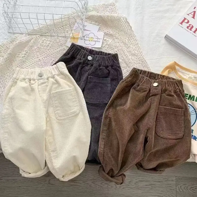 2025 Boy Children's Clothing Spring Fall Kids Trousers Corduroy Boys Pants Solid Pants Baby Girls Outfit Clothes for Teenagers