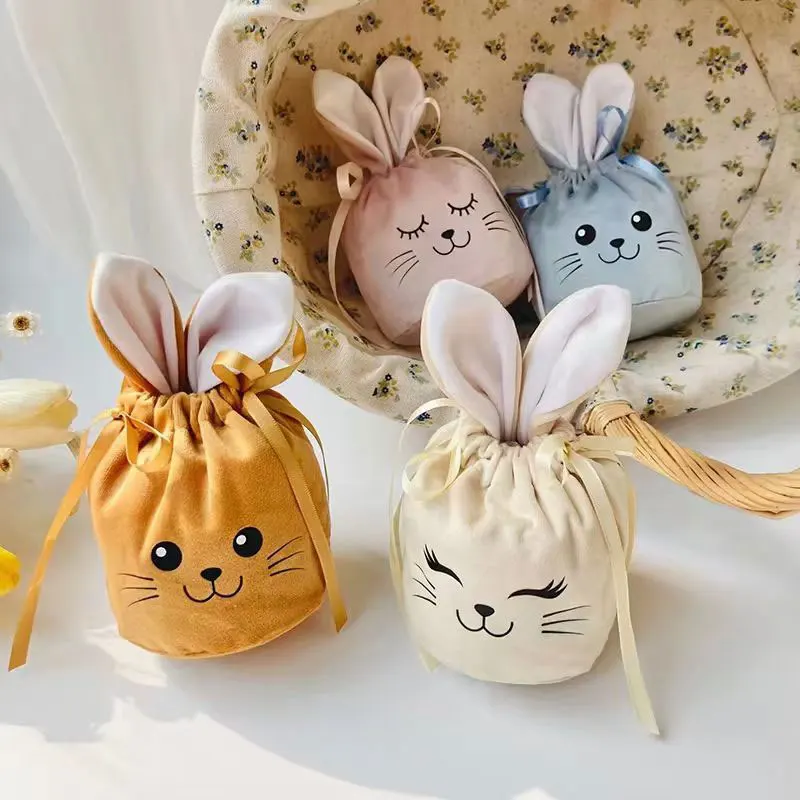 Cute Rabbit Bags Bunny Gift Packing Velvet Valentine\'s Day Chocolate Candy Bags Bunny Gift Pouches For Wedding Birthday Party