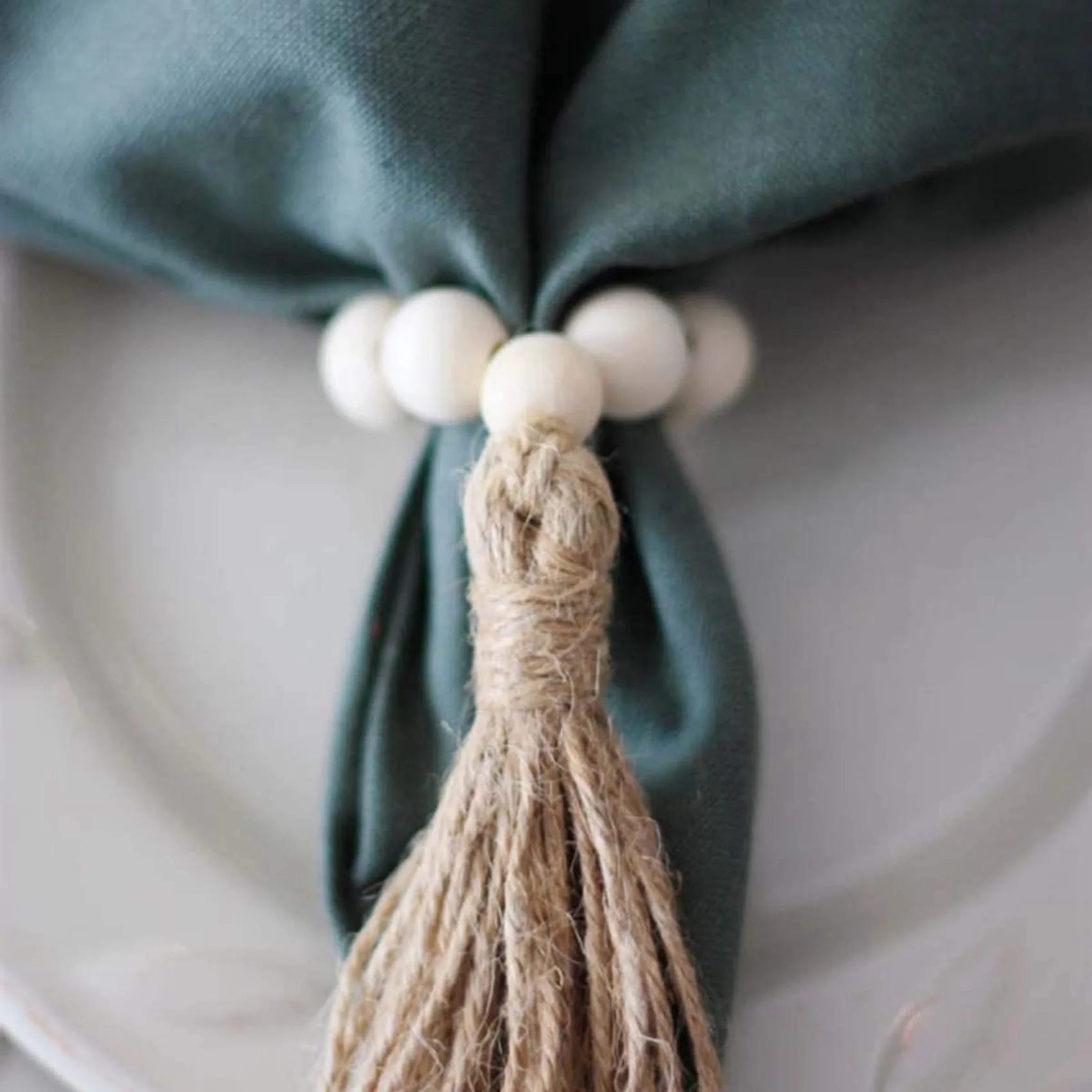 ABZC-12X Beaded Wood Napkin Rings With Table Setting Wedding Party Décor Accessories Napkin Holder Natural Style