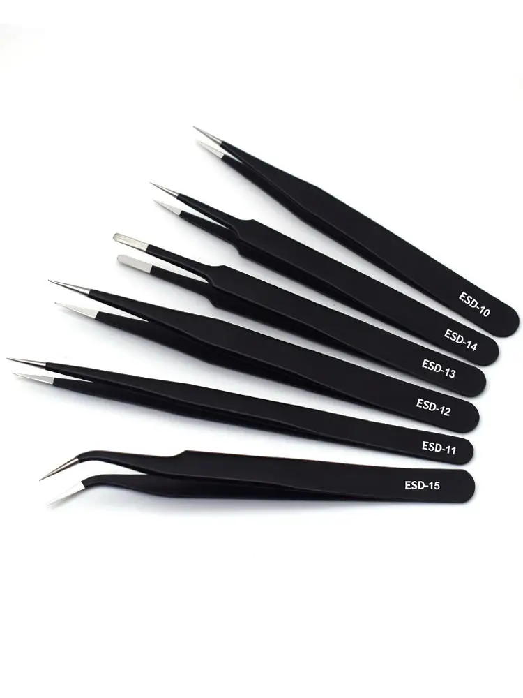 Stainless steel forceps with curved heads and fine pointed tips - anti-static small forceps repair tool set