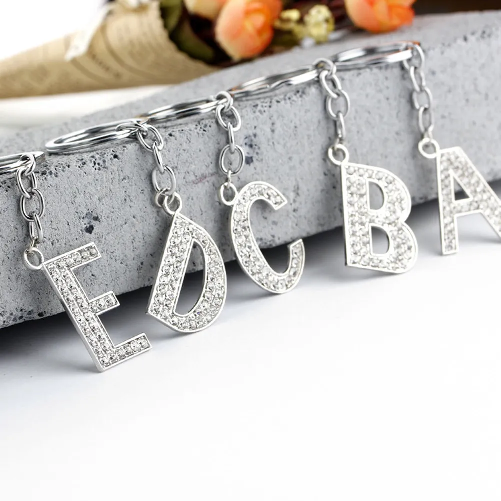 Stylish Simple Letter D Keychain Metal Rhinestones Alphabet Key Ring Bag Charm Birthday Gift Key Chain Letter Keychain