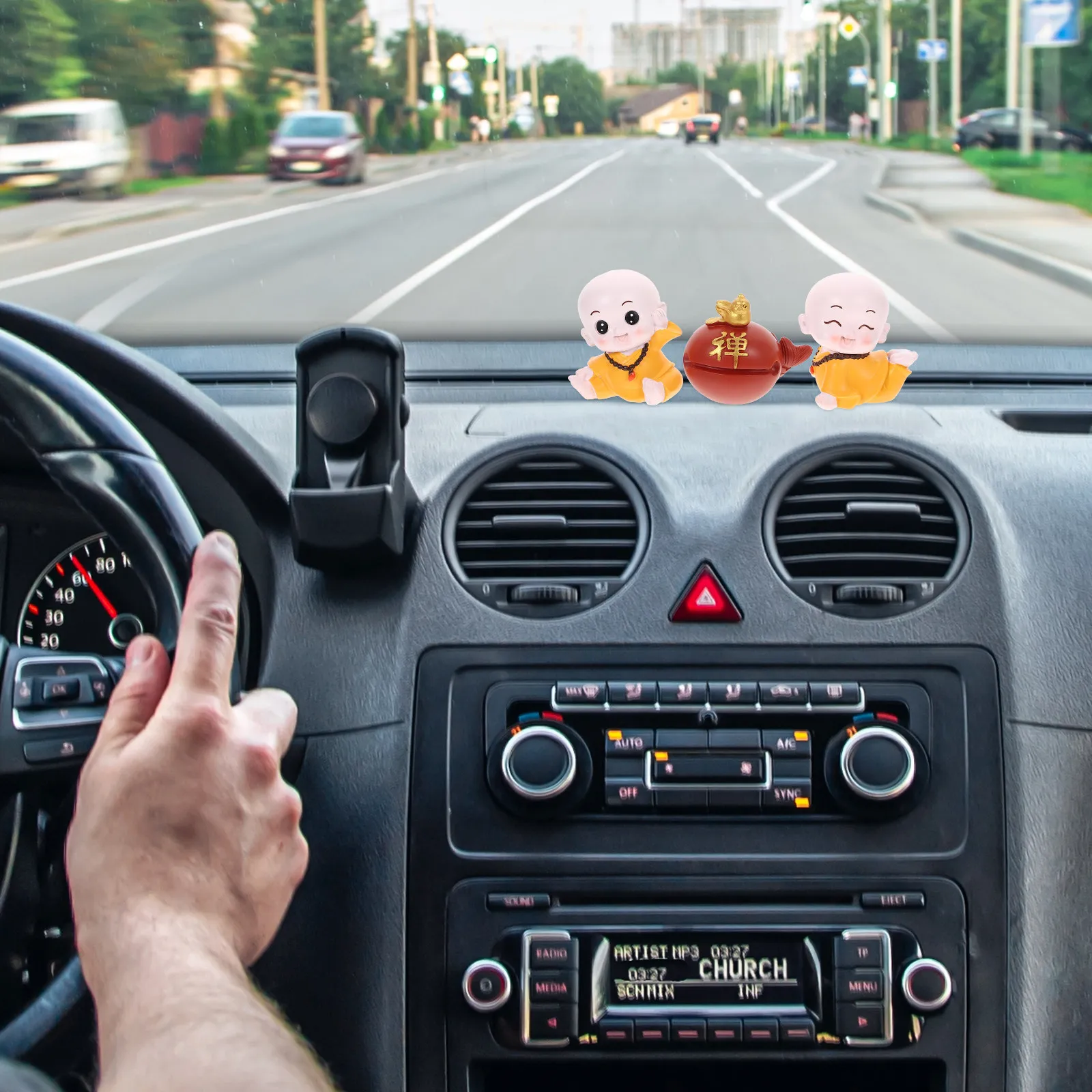 

1Set Resin Monk Statue Small Dashboard Decoration Car Interior Ornament Desktop Table Decor Home Office Desk Accessory