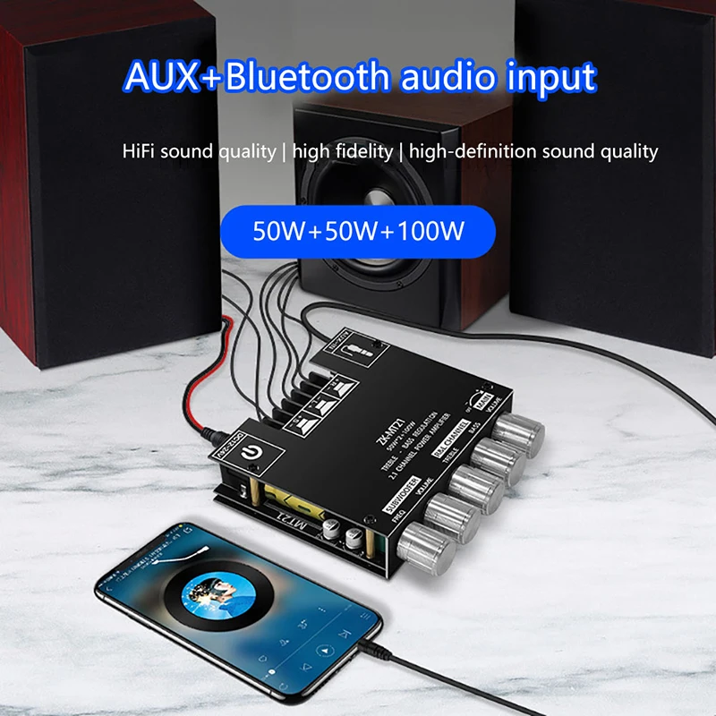 1Pc ZK-MT21 2x50W+100W 2.1 Channel Bluetooth 5.0 Subwoofer Digital Power Amplifier Board AUX 12V 24V Audio Stereo for Home