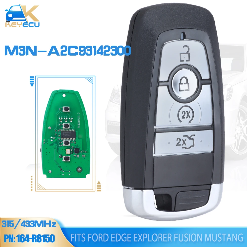 KEYECU M3N-A2C93142300 Smart Remote Key FOB  315Mhz/433MHz /868MHz 4 Button for Ford Edge Explorer Fusion Mustang 2018 2019 2020