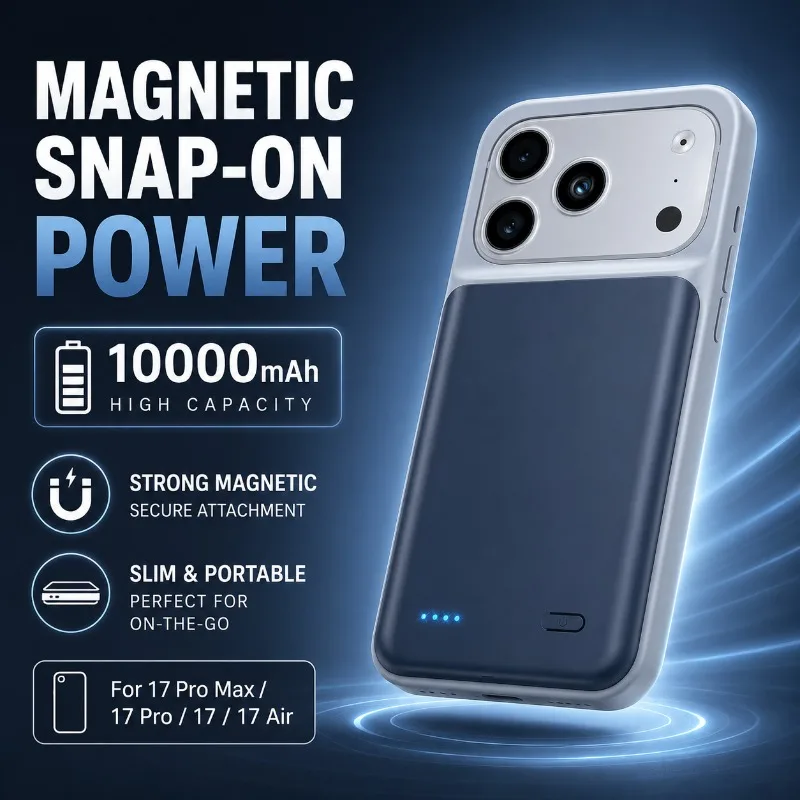 Compatible for Apple 17 Pro Max 17 Pro 17 Air 10000mAh Portable Back Clip Charging Case Fast Recharge Protective Battery Case