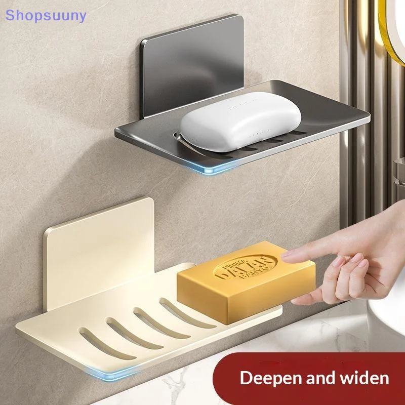 [SU]1pc Black Carbon Steel Soap Box Non Perforated Wall Mounted Bathroom Soap Box Bathroom Soap Holder Soap Storage Rack[SU]