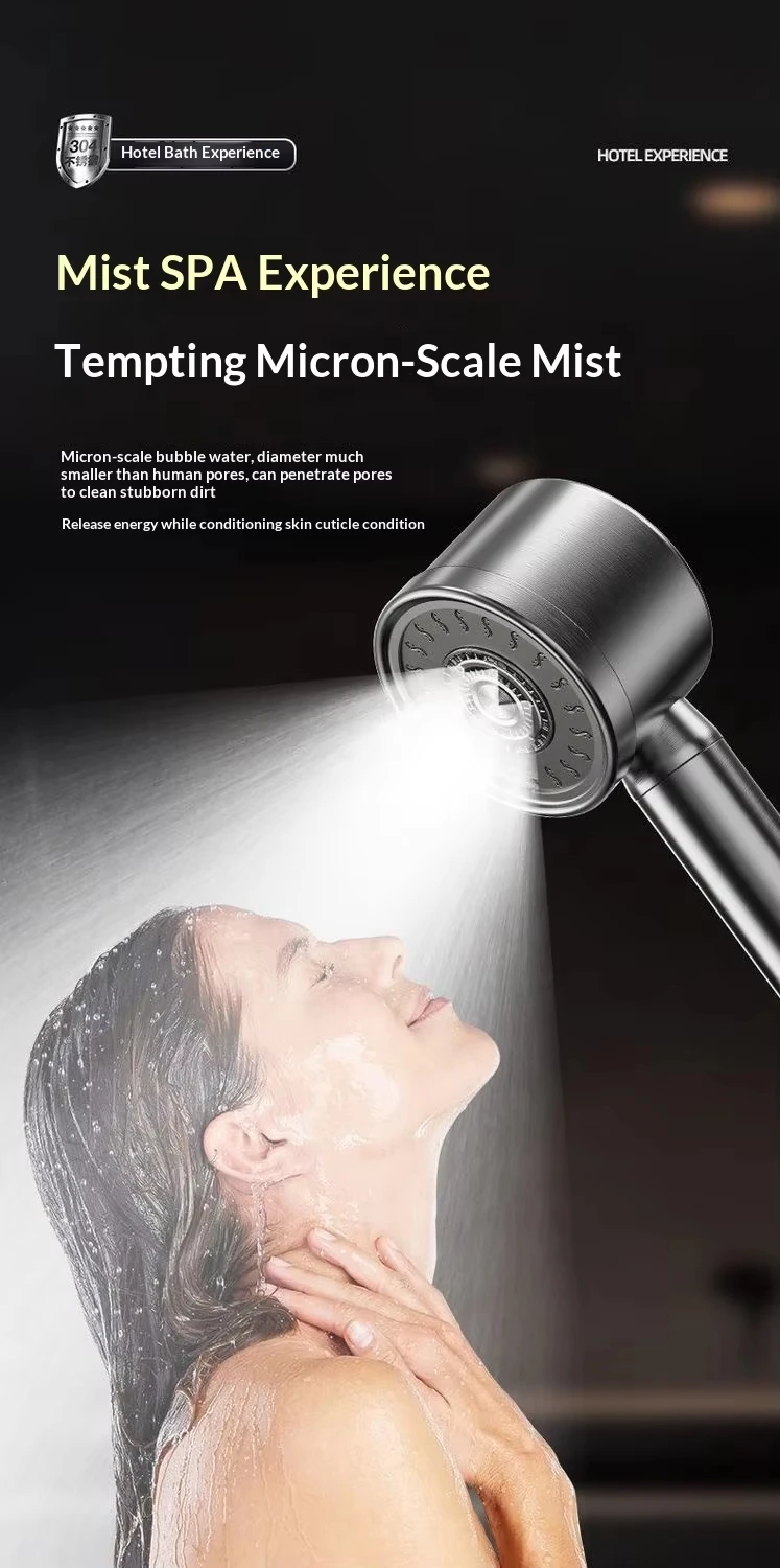 304 Stainless Steel High Pressure Filter Shower Head 3-Speed Large Flow Showerhead Shatter-Resistant Detachable for Bathroom