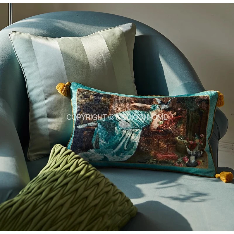 Medicci Home New Italian Renaissance Sleeping Beauty Decorative Lumbar Pillow Case With Tassels Accent Chair Cushion Cover 30x50