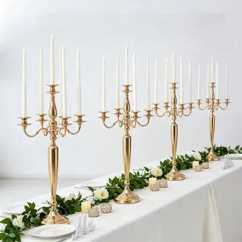 4Pcs 5 Arm Candelabra Candle Holder for Table Centerpieces Gold Metal Candlestick Holder for Wedding Decorative(28 Inch Tall)