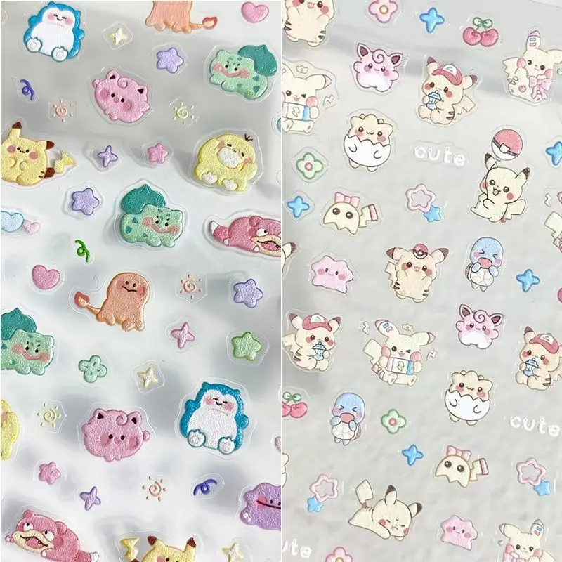 Autocollants pour ongles Pokémon, autocollants en relief créatifs de dessins animés, nouveaux ornements d'ongles exquis, autocollants pour coque de téléphone DIY