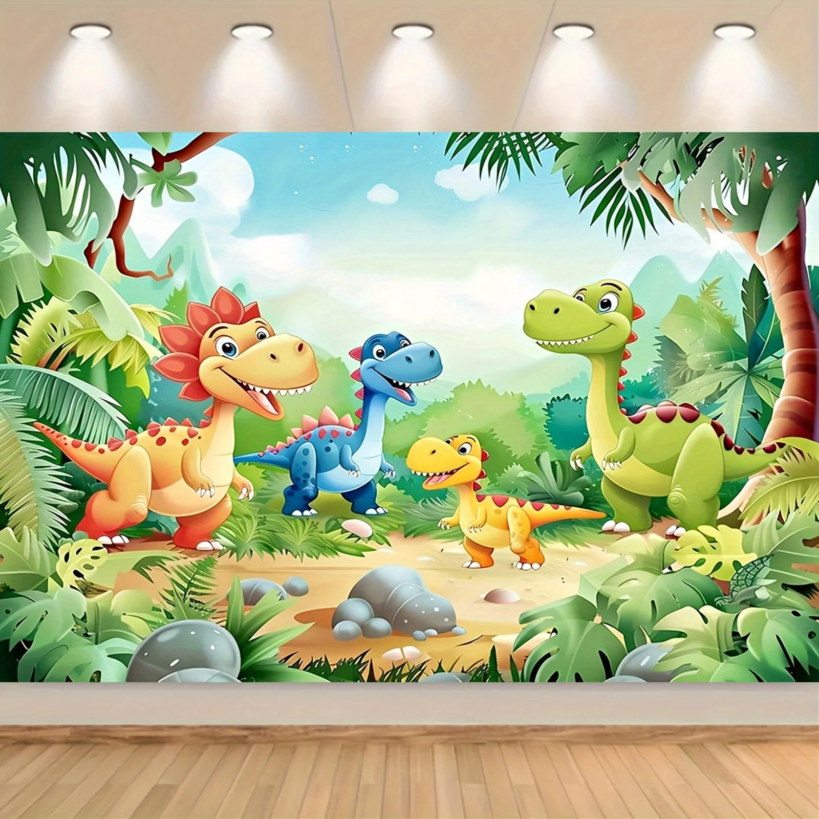 1 Stück Dinosaurier Dschungel Party Hintergrund, Tropischer Regenwald Fotografie Hintergrund, Geburtstagstorte Tischdekoration, Studio BannerL